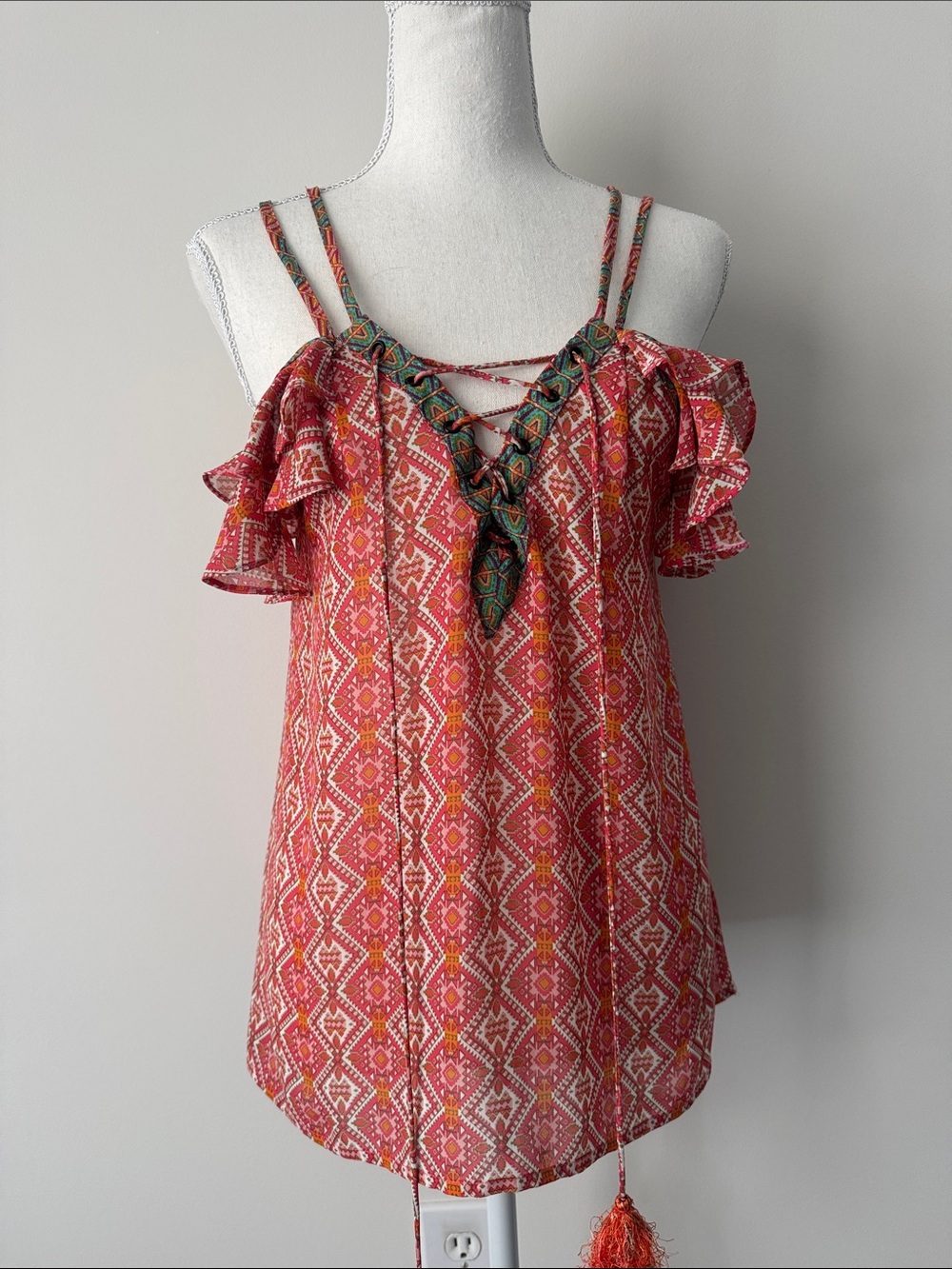 Kas New York Orange Print Sleeveless Top Size Medium - Picture 5 of 10